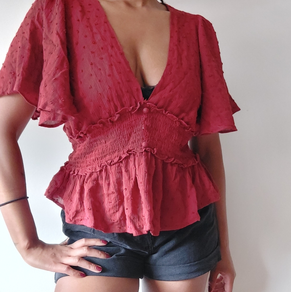 Red flowy blouse
